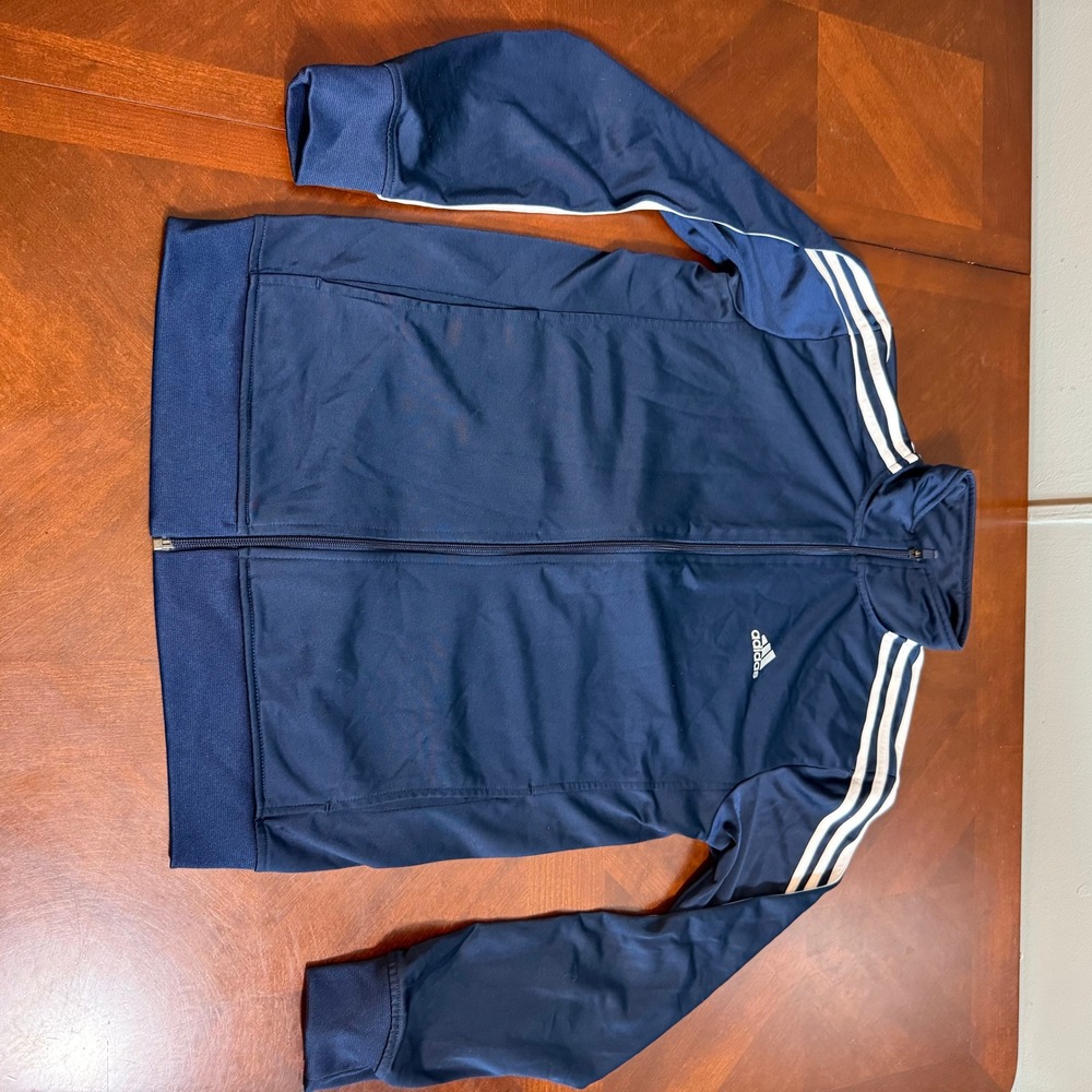 Adidas Track Jacket Full Zip 3 Stripe Navy Blue‎ Athletic Warm Up Small